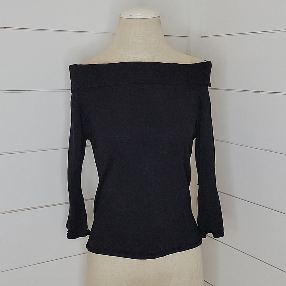 RUE 21 large black off shoulder sweater with metal adornments up sleeves
